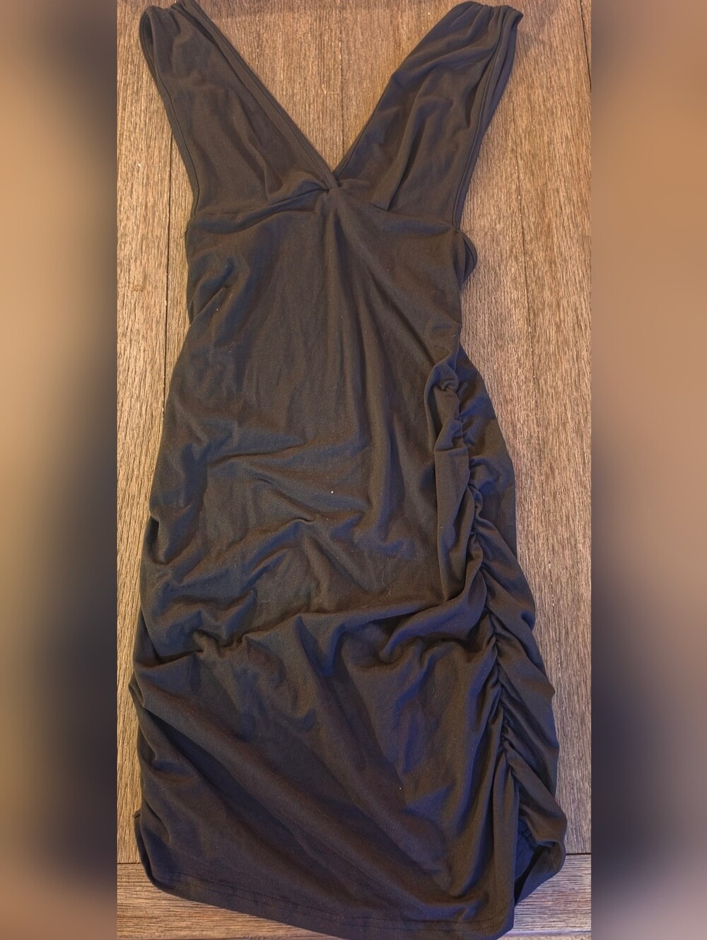 SHEIN Dark Brown Ruched V-Neck Mini Dress